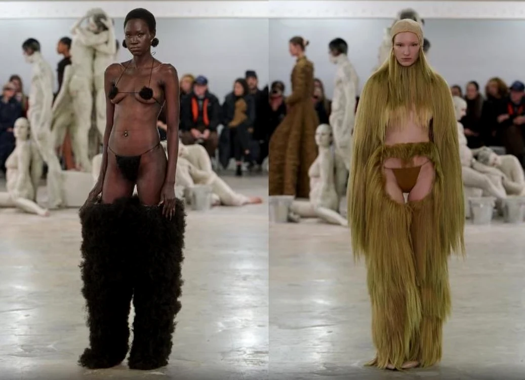 Modele care prezintă creații semnată de Charlie Le Mindu la Fashion Week Paris FOTO Profimedia