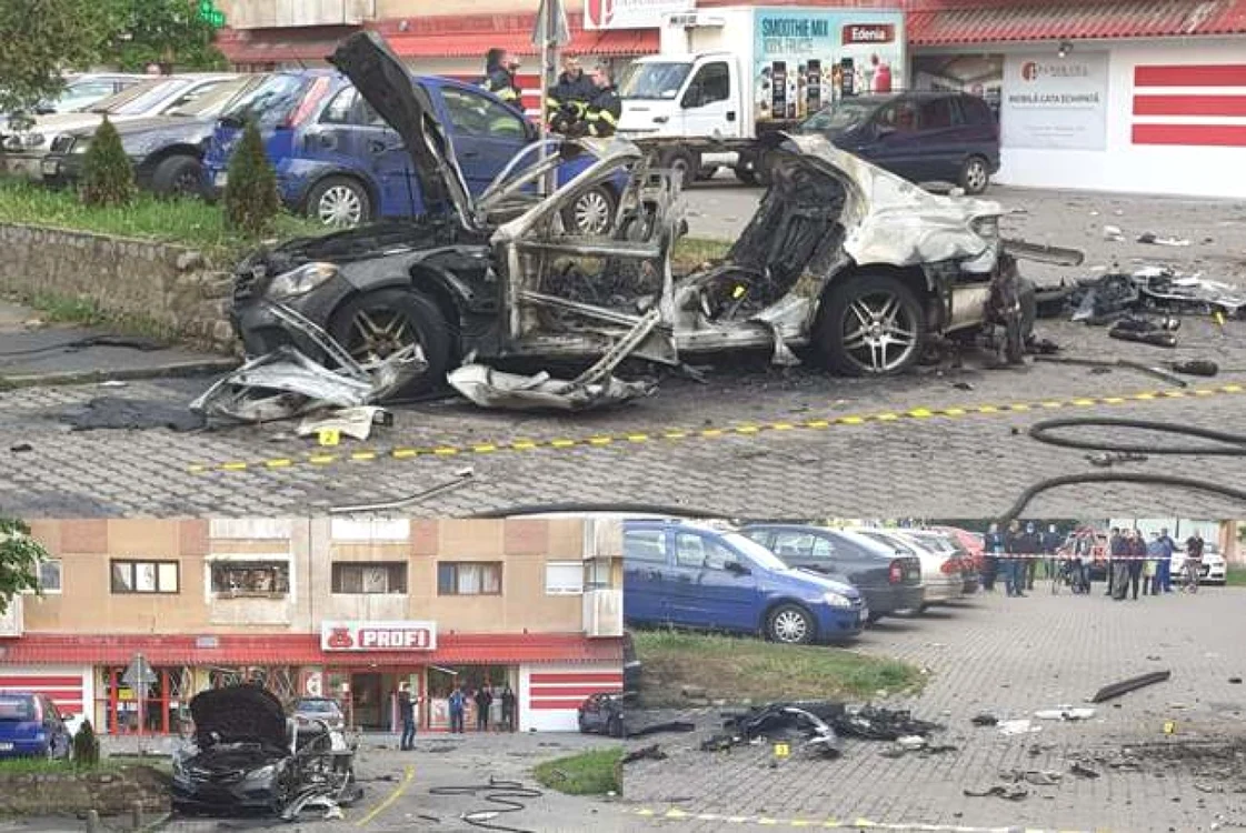 Maşina în care se afla fostul socru al deputatului PNL Sergiu Bîlcea a explodat sâmbătă dimineţa FOTO aradon.ro
