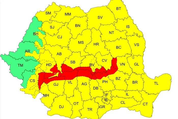 România sub avertizări meteo severe
