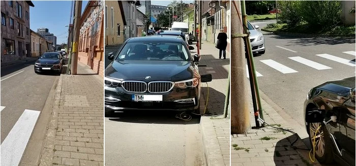 Un BMW a fost încărcat la stâlpul de curent electric, în Timișoara. Foto: Republica.ro