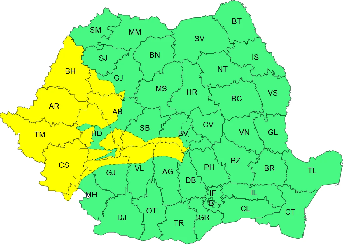 Cod galben de vânt puternic în mai multe județe. Rafalele pot ajunge până la 120 km/h | HARTA
