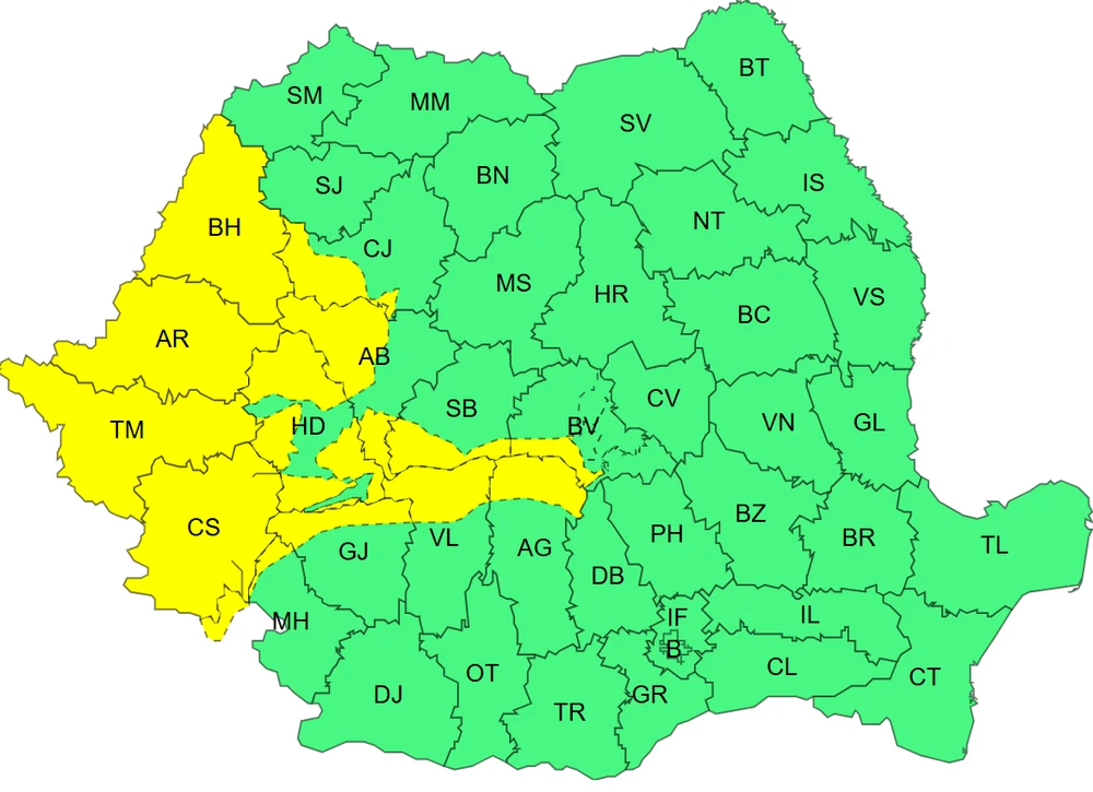 Cod galben de vânt puternic în mai multe județe. Rafalele pot ajunge până la 120 km/h | HARTA