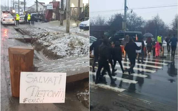 Sicriul a fost lăsat la marginea trecerii de pietoni, pentru a fi văzut de şoferi FOTO Ziarul de Iaşi