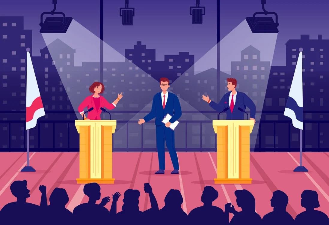 Ilustrație dezbatere politică la pupitru