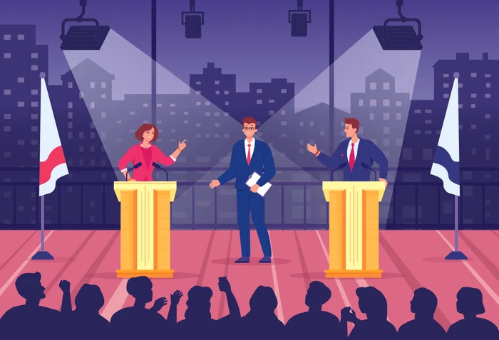 Ilustrație dezbatere politică la pupitru