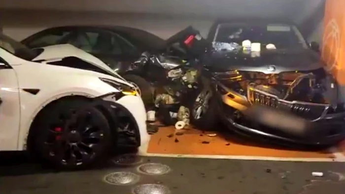 Accident șocant în parcarea unui mall din Capitală / foto: captură Digi24