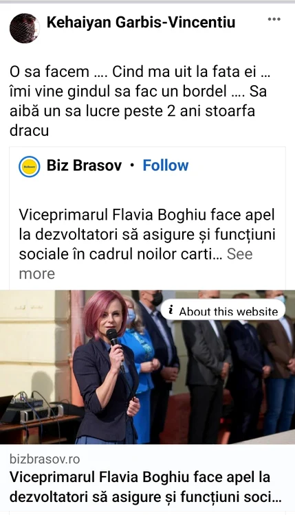 Postarea prin care Flavia Boghiu este atacată. Sursa: Facebook