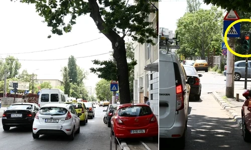 Semaforul de pe strada Spătarul Preda se ascunde de şoferi jpeg