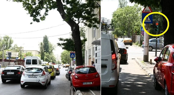 Semaforul de pe strada Spătarul Preda se ascunde de şoferi