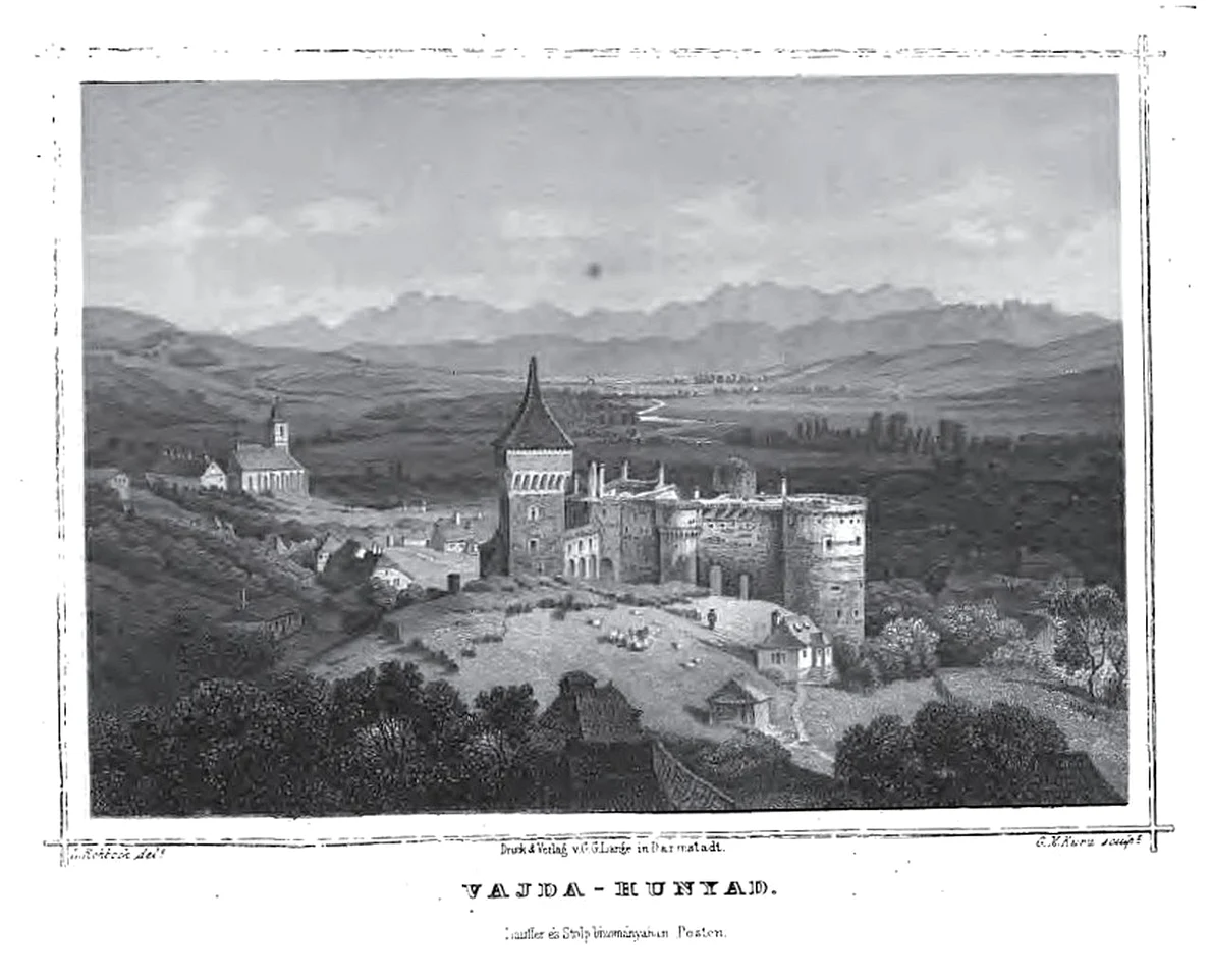 Castelul Corvinilor, desen din 1822 (© Wikipedia)