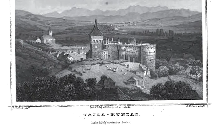 Castelul Corvinilor, desen din 1822 (© Wikipedia)