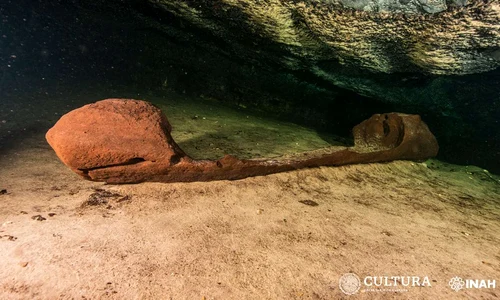 Canoe mayaşă, descoperită înconjurată de oseminte de oameni şi animale (foto: inah.gob.mx)