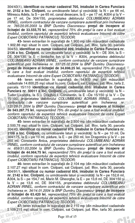 Anunţul de vânzare a terenurilor lui Irinel Columbeanu.