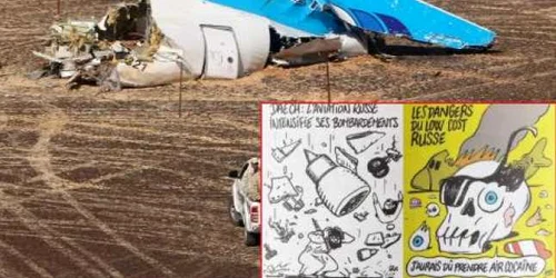 caricaturi charlie hebdo despre prabusirea avionului rus in sinai foto lesoir.be