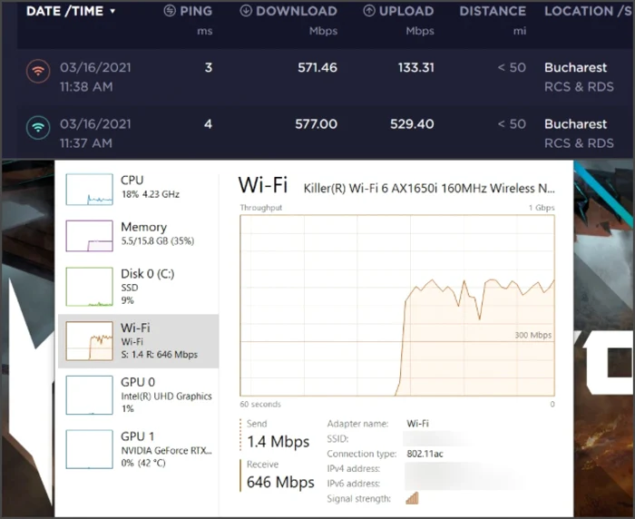 Acer Predator Triton 300 test retea wireless