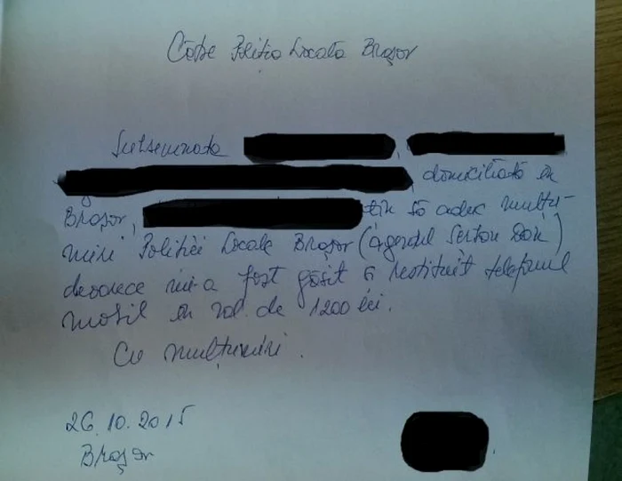 brasov scrisoare multumiri politia locala