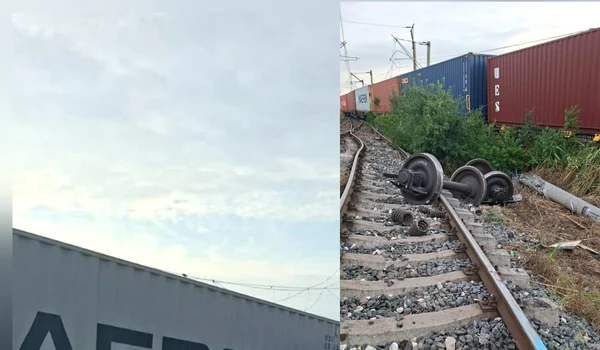 Două vagoane ale unui tren de marfă au deraiat pe ruta Constanța   Mangalia FOTO FNMCV jpg
