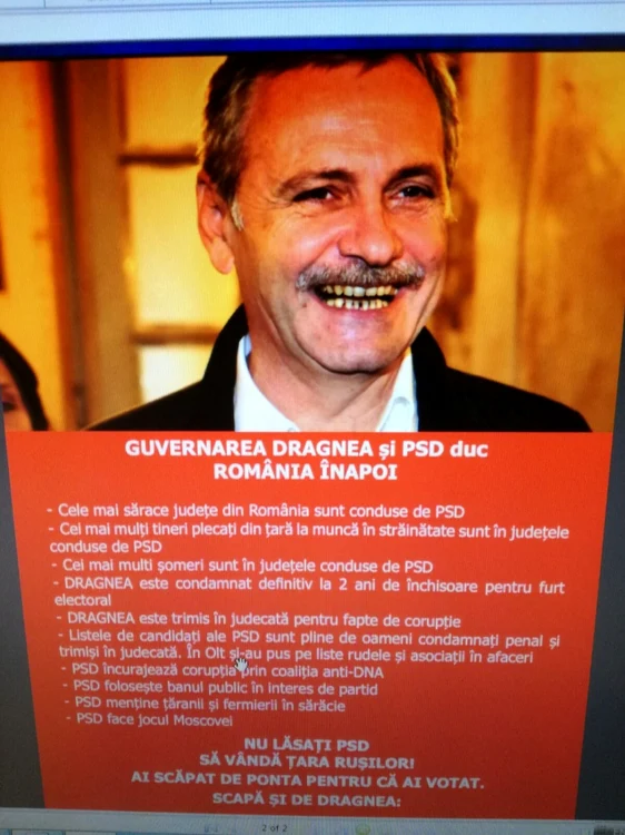 PSD Olt s-a plâns la BEJ pentru distribuirea de către PNL Olt a acestui mesaj