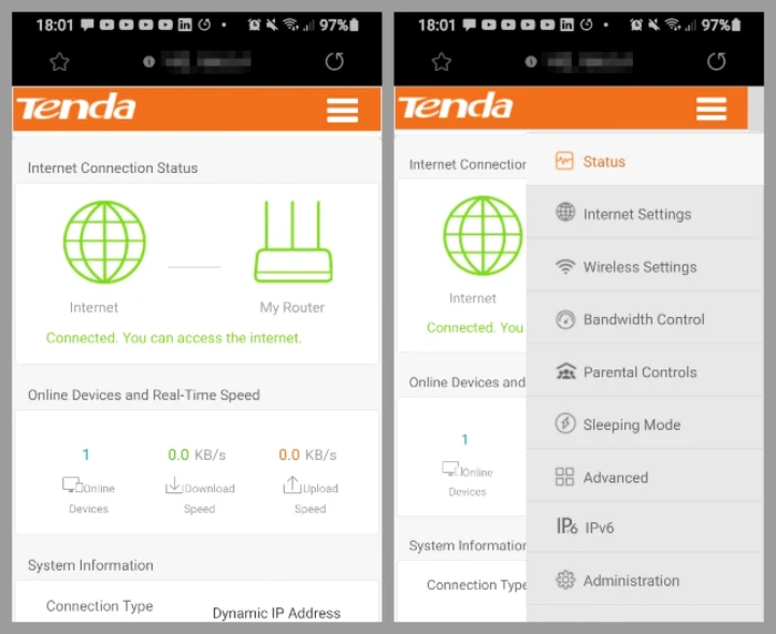 Router Tenda AC11 AC1200 meniu