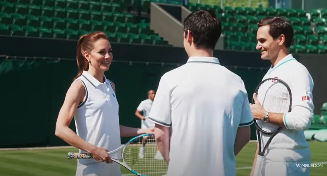 Kate Middleton a jucat tenis cu Roger Federer. FOTO captură video YouTube Wimbledon