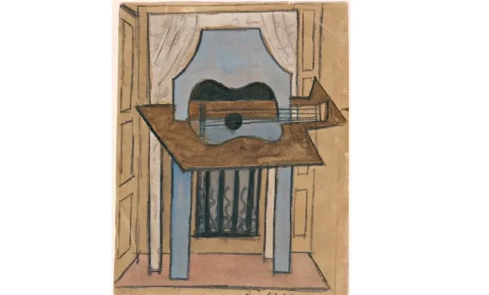Desenul Natură statică cu chitară, realizat la începutul anului 1919 de Picasso FOTP: Artnet