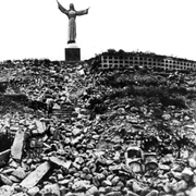 Statue of Christ at Cemetery Hill overlooking old Yungay jpg
