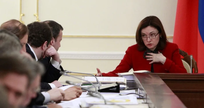 Elvira Nabiullina, în timpul unei sedințe despre resursele energetice ale Rusiei