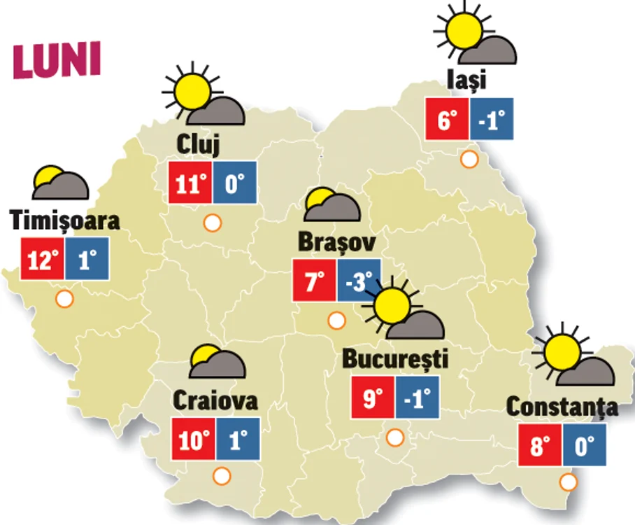 Prognoza meteo 22 martie anunță că săptămâna începe o ușoară scădere de temperatură