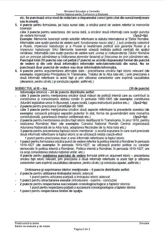 Barem simulare Bac 2026 Istorie Sursa: MEC