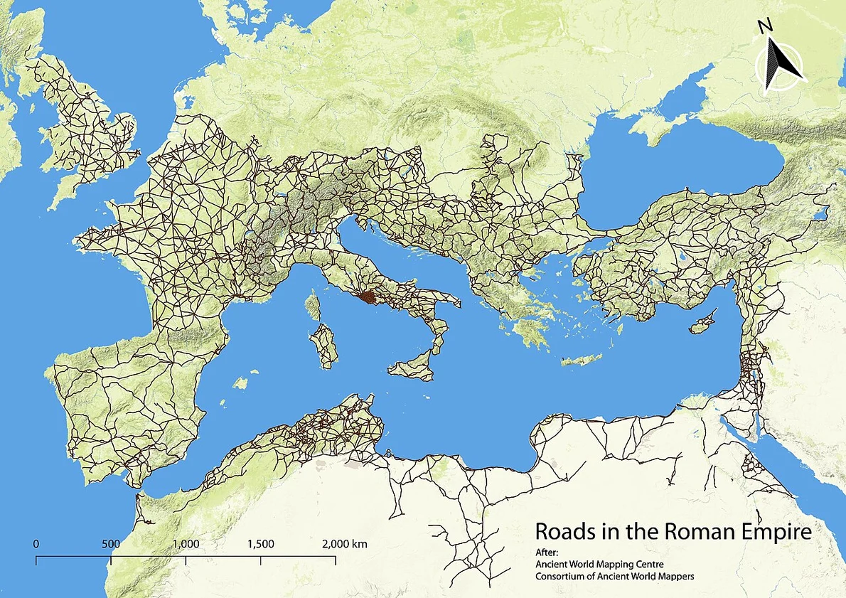 O hartă a drumurilor din Imperiul Roman