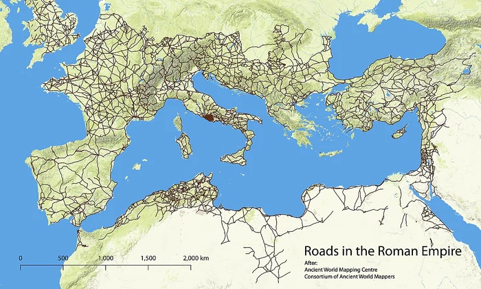 O hartă a drumurilor din Imperiul Roman