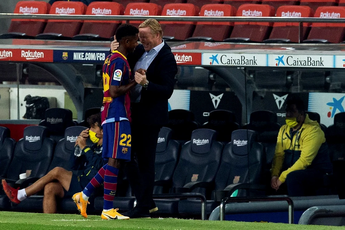 
    Ronald Koeman l-a felicitat pe Ansu Fati pentru evoluția lui și golurile marcateFoto: EPA-EFE  