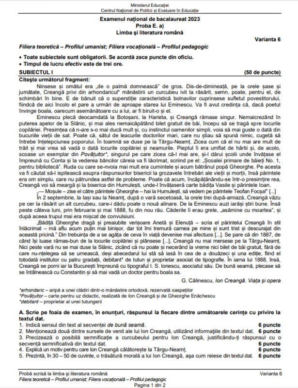 Subiecte bacalaureat 2023 romana profil uman 01 FOTO Edu ro jpg