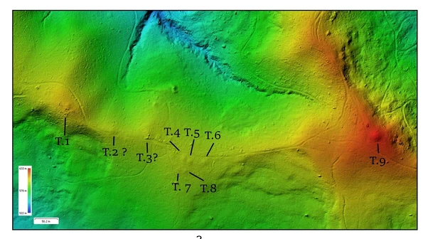 Necropolă tumulară descoperită într-o pădure din Neamț (© Facebook / Vasile Diaconu – archaeologist)