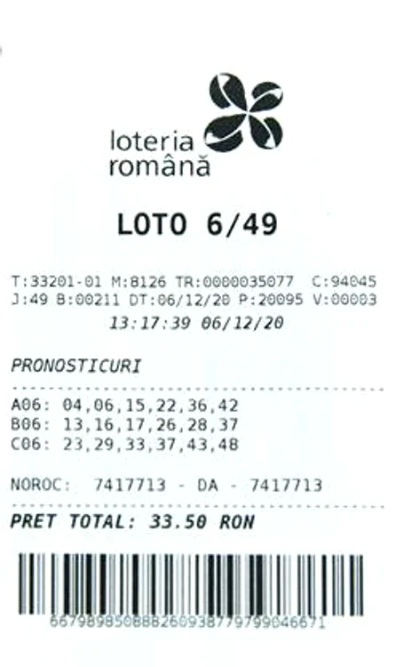 Biletul câștigător la Loto 6/49, jucat pentru 6 decembrie