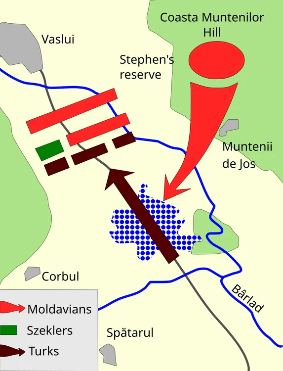 Harta desfăşurării bătăliei de la Podul Înalt (© Wikimedia Commons)