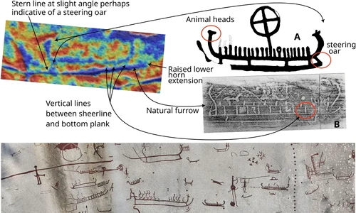 Barca 3 din panoul 2 Santo Adrião cu detalii care indică paralele directe cu imaginile bărcilor din sudul Scandinaviei (© PLOS ONE, reprinted under a CC BY 4.0 license, with permission from Boel Bengtsson)