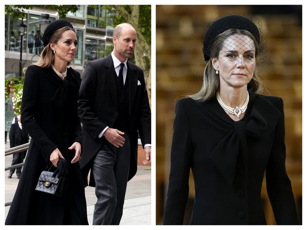 Kate Middleton și William la înmormântare colaj jpg