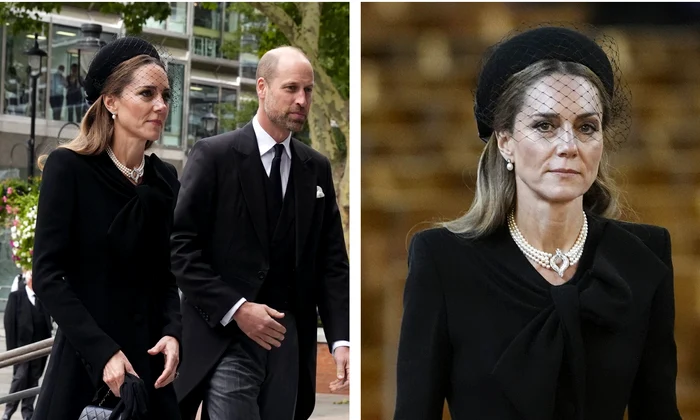 Kate Middleton și William la înmormântare colaj jpg