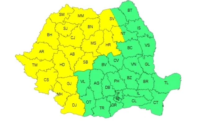 Județele afectate de codul galben