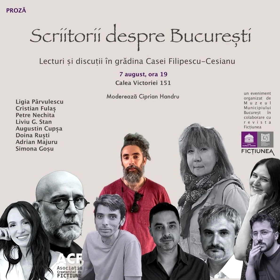 Scriitorii despre București: Lecturi și discuții în grădina Casei Filipescu-Cesianu