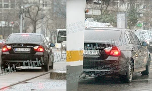 Vedeta a mers cu BMW ul pe şinele de tramvai şi a blocat chiar mijlocul  de transport în comun jpeg