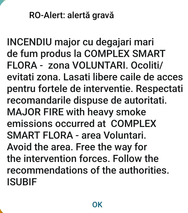 Mesaj ROALERT Incendiu Voluntari FOTO ISU jpg