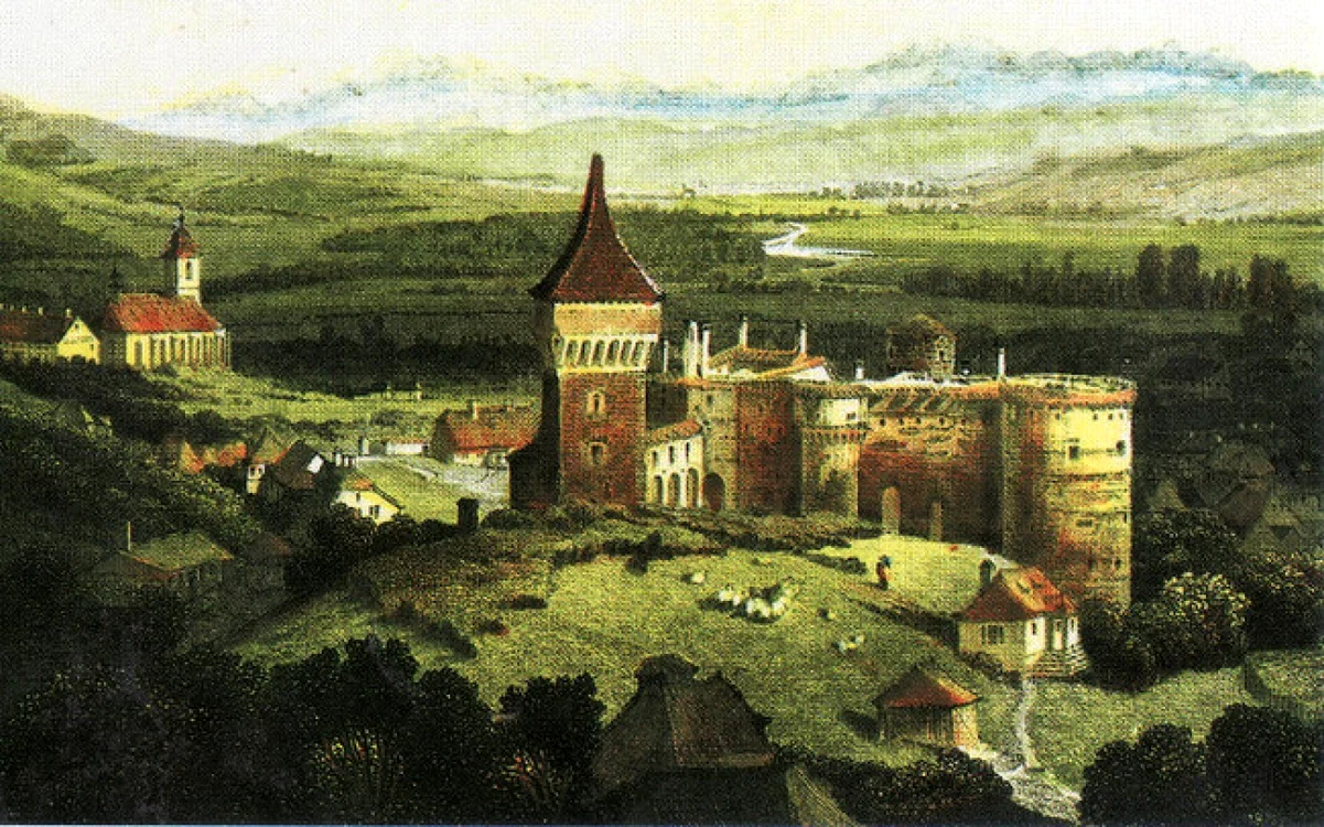 Castelul Corvinilor înainte de a fi restaurat Gravură de Ludwig Rohbock