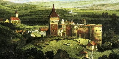 Castelul Corvinilor înainte de a fi restaurat Gravură de Ludwig Rohbock