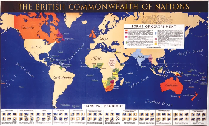 Harta Commonwealth-ului britanic în anii celui de-Al Doilea Război Mondial. Discursurile suveranilor britanici aminteau tuturor locuitorilor din Commonwealth că trebuie să fie uniți în jurul Coroanei.