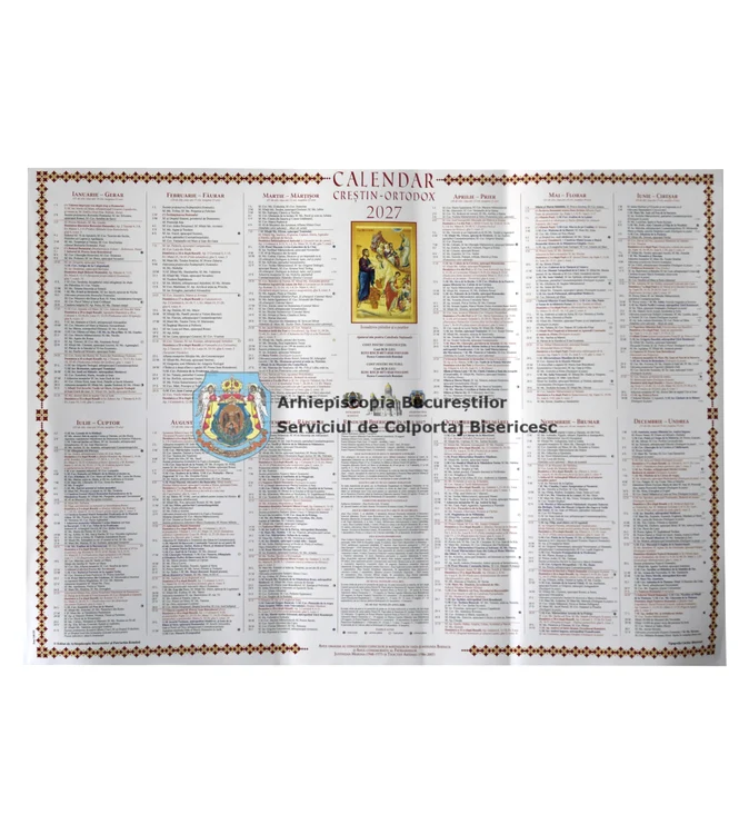Calendarul creștin ortodox de perete sub formă de foaie