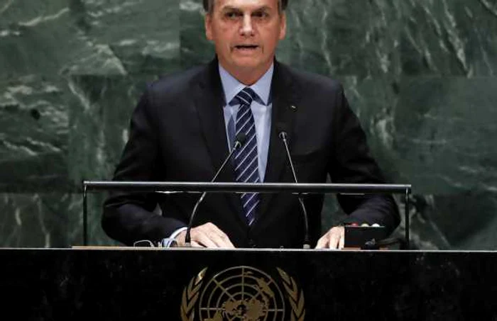 Preşedintele brazilian Jair Bolsonaro, la tribuna ONU FOTO EPA-EFE