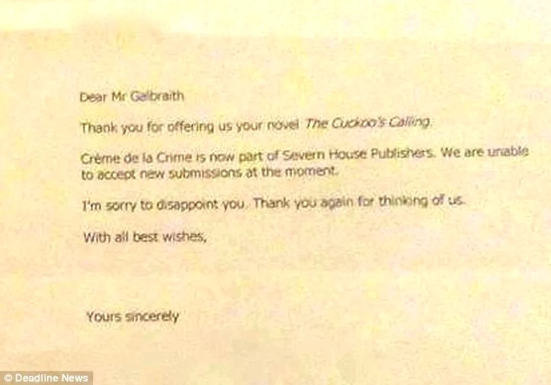 scrisoare de respingere editura jk rowling