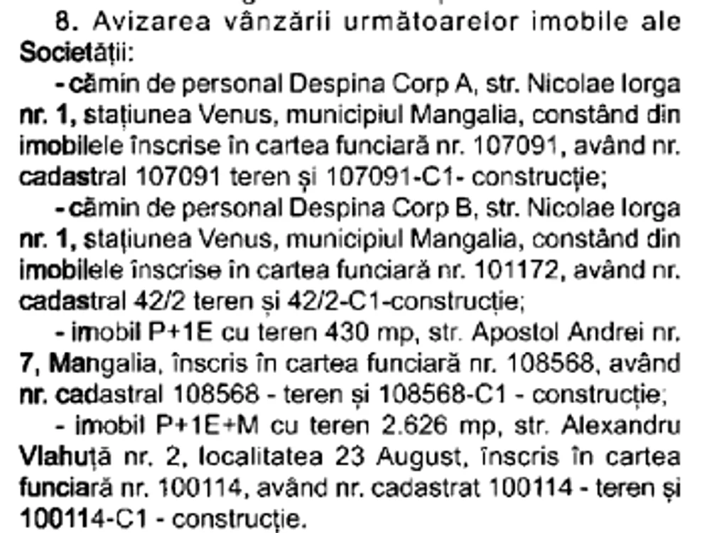 Lista imobilelor scoase la vânzare sursa: Monitorul Oficial